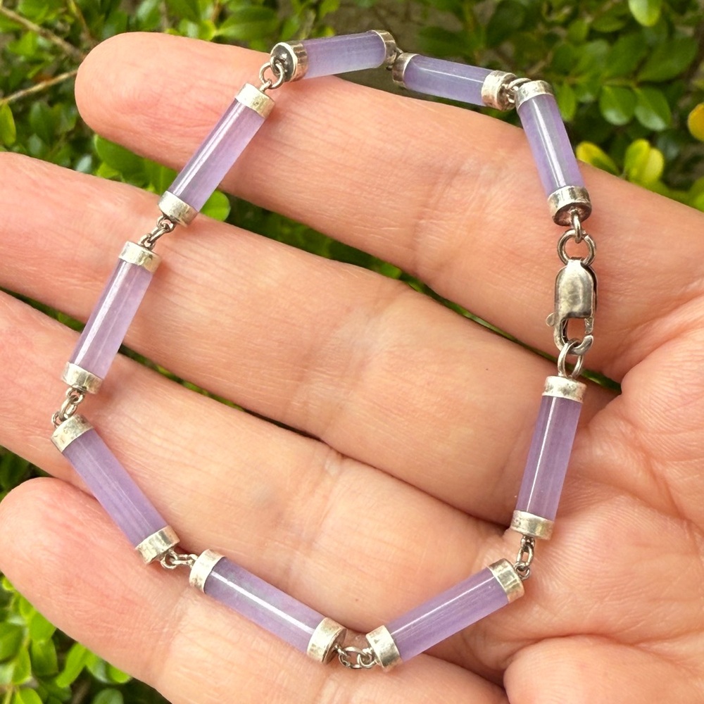 Solid Sterling Silver Lavender Jade Bangle Bracel… - image 6